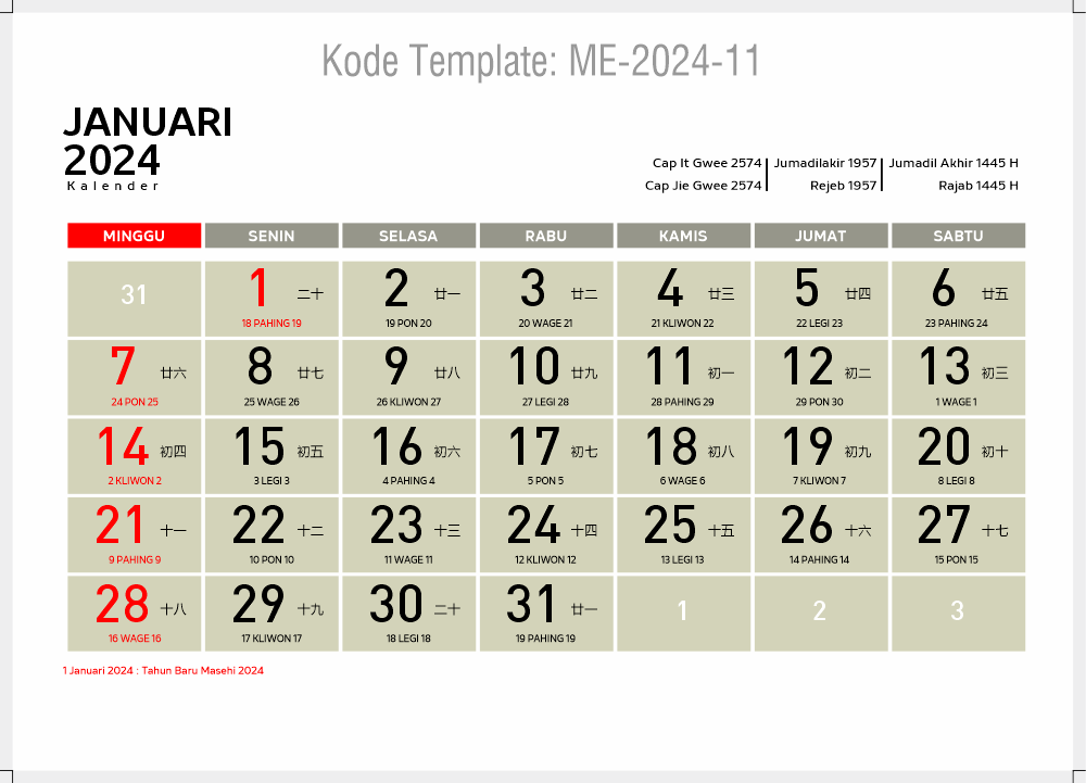 Panduan Kalender Jawa Januari 2024 Weton Dan Hari Libur, 46 OFF